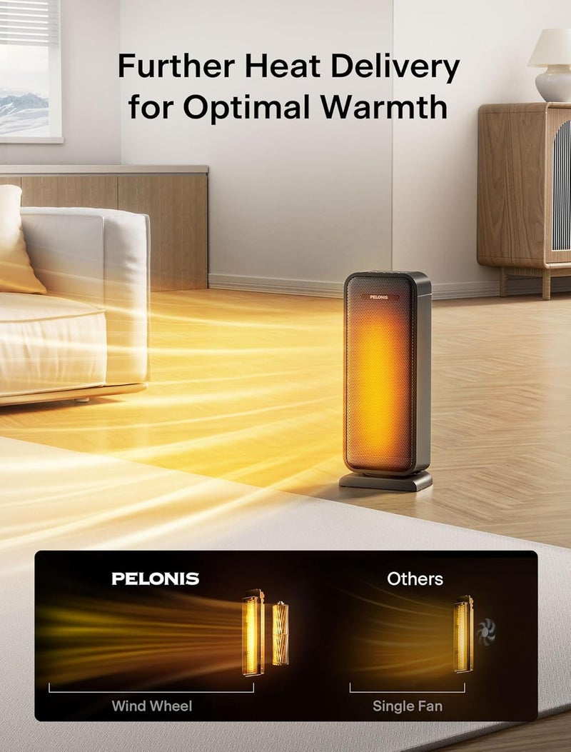 PELONIS 1500w Electric Space Heater for Indoor Use with Thermostat, Oscillation and Remote – Portable Ceramic Heater for Bedroom, Home and for Office Under Desk - Image 3